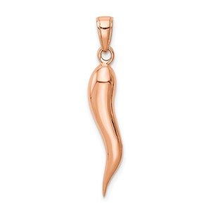 14k Rose Gold Large 3D Italian Horn Cornicello Necklace Charm Pendant 30 x 5 mm